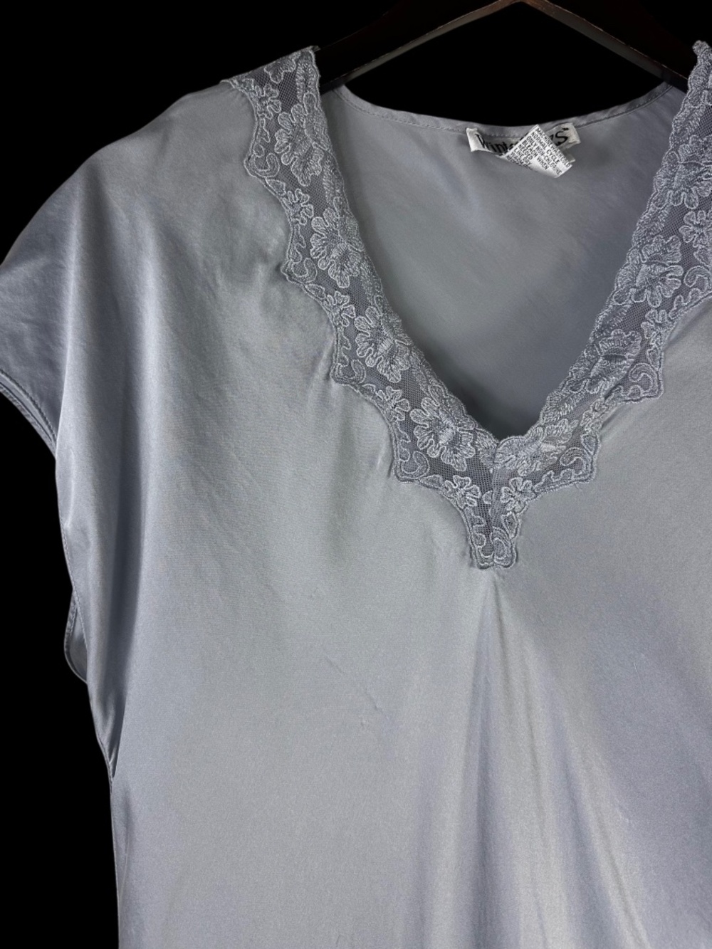 WinterSilks Nightgown Sz Small Gray Silver Lace V-Neck Romantic 100% SILK - Picture 3 of 5